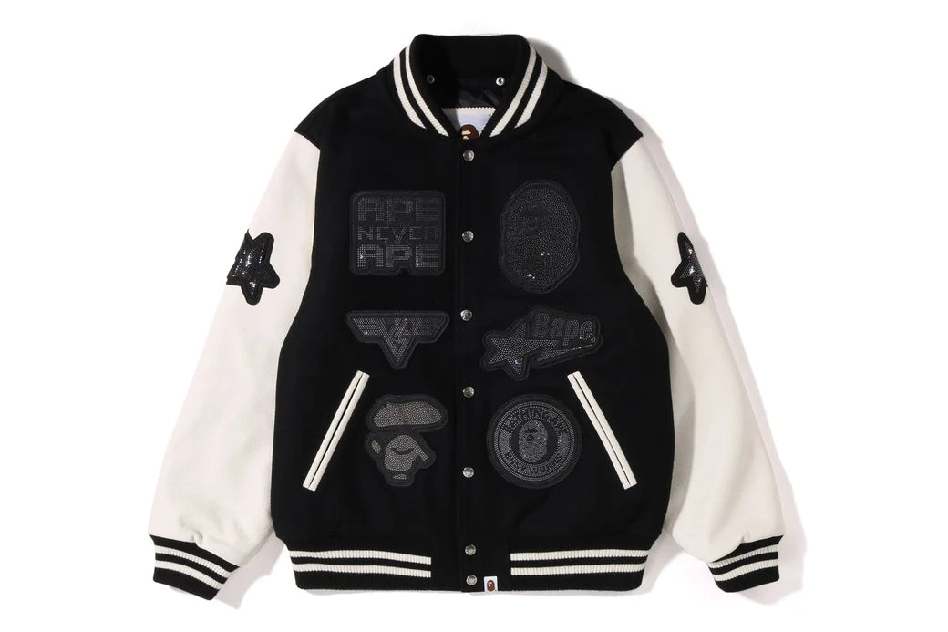 【 BAPE X SWAROVSKI 】DETACHABLE HOODIE VARSITY JACKET