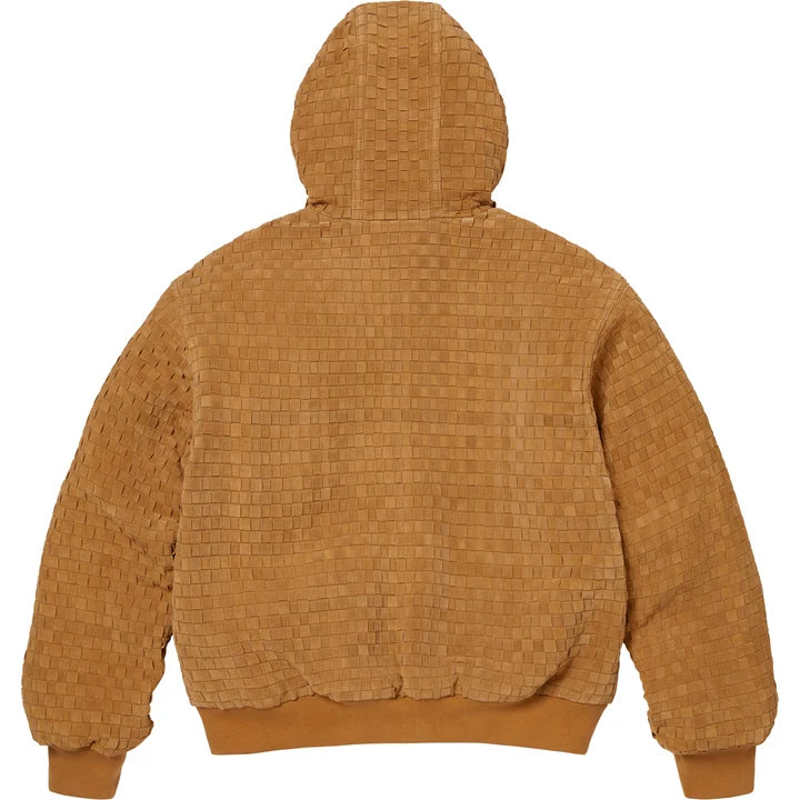 Woven Suede Hooded Work Jacket — Mustard