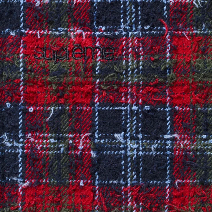 Frayed Textured Plaid Shirt — Navy