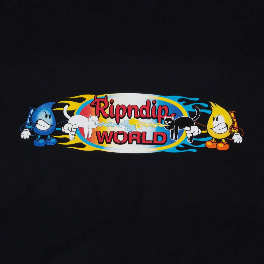 RIPNDIP X WORLD INDUSTRIES WATER NERM & FLAME JERM TEE (BLACK)