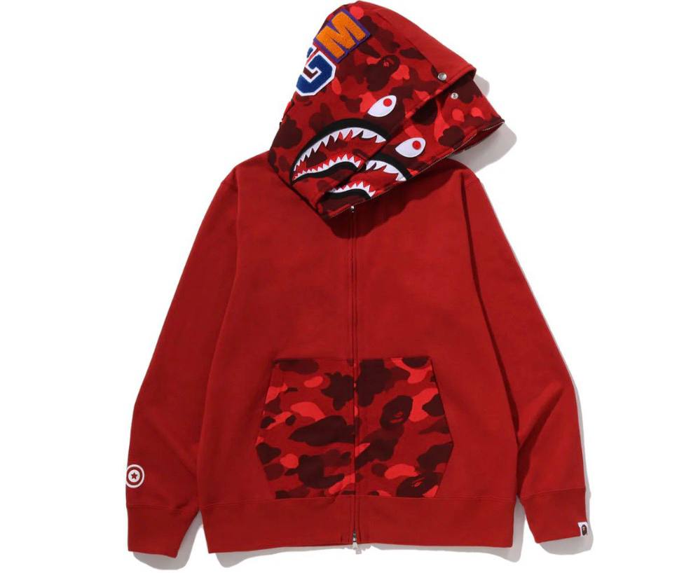 COLOR CAMO SHARK FULLZIP DOUBLE HOODIE RED