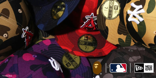 A BATHING APE®︎ and MLB (Major League Baseball) teams up with NEW ERA®︎ for a 59FIFTY Caps.