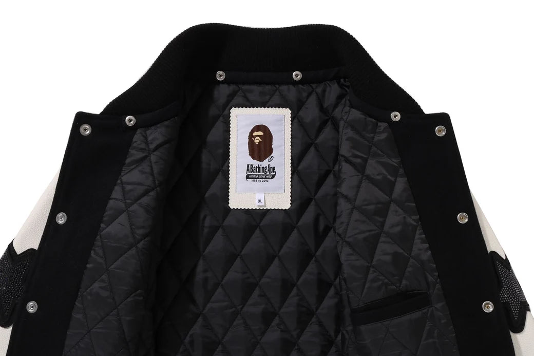【 BAPE X SWAROVSKI 】DETACHABLE HOODIE VARSITY JACKET
