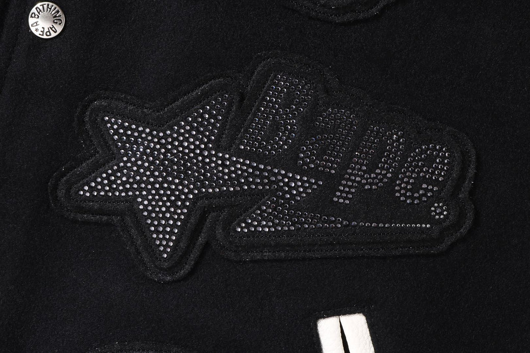 【 BAPE X SWAROVSKI 】DETACHABLE HOODIE VARSITY JACKET