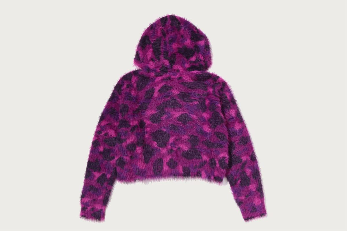 COLOR CAMO BAPE LOGO FUR CROPPED ZIP HOODIE