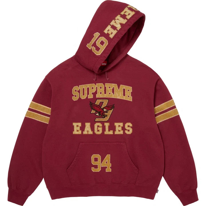 Rhinestone Eagle Hooded Sweatshirt — Red