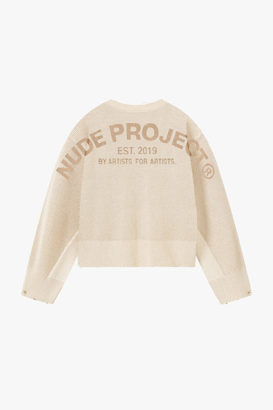 Perfect Cropped Knit Sweater Beige