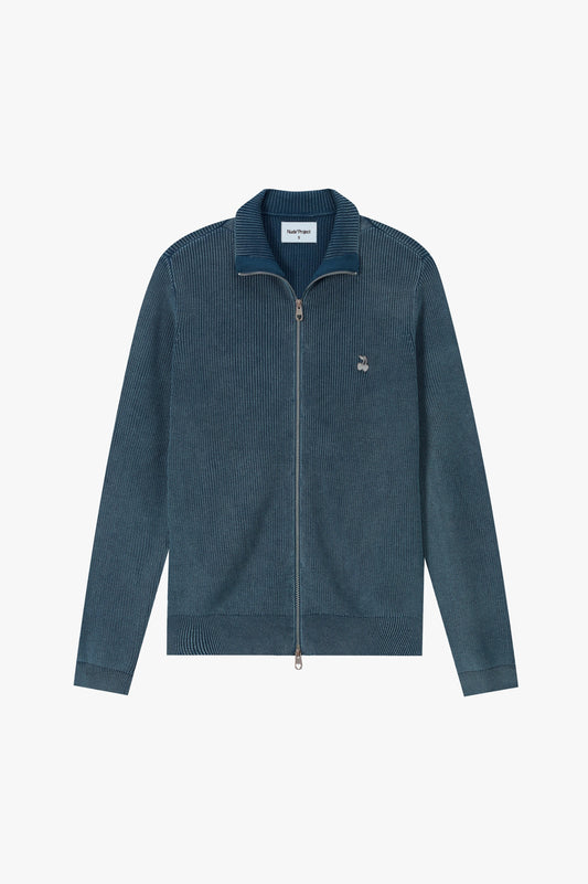 Shady Knit Zip-Up Cardigan Petrol Blue