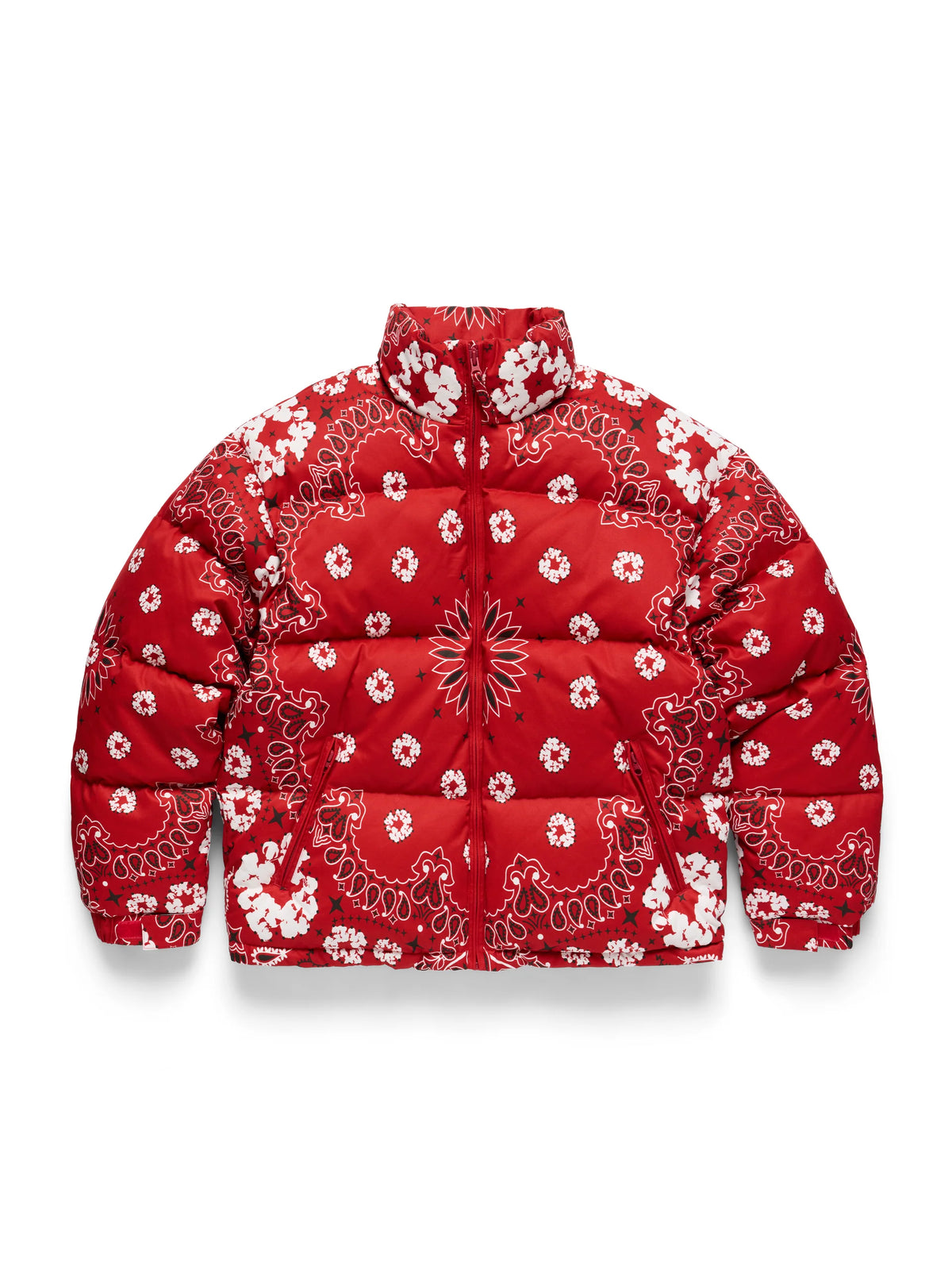 Cotton Wreath Paisley Puffer Jacket Red