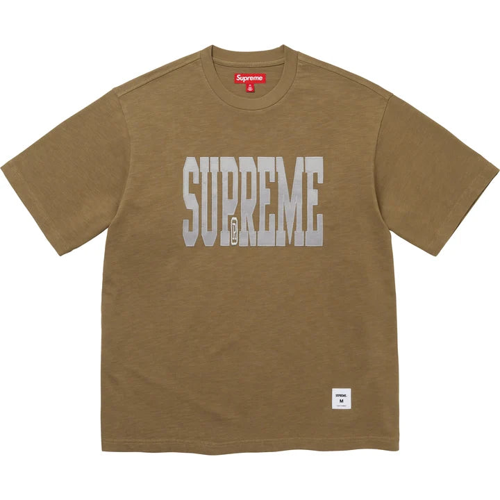 Stretch Appliqué S/S Top — Olive Brown