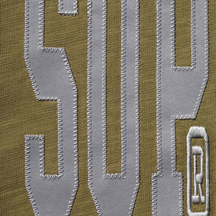Stretch Appliqué S/S Top — Olive Brown