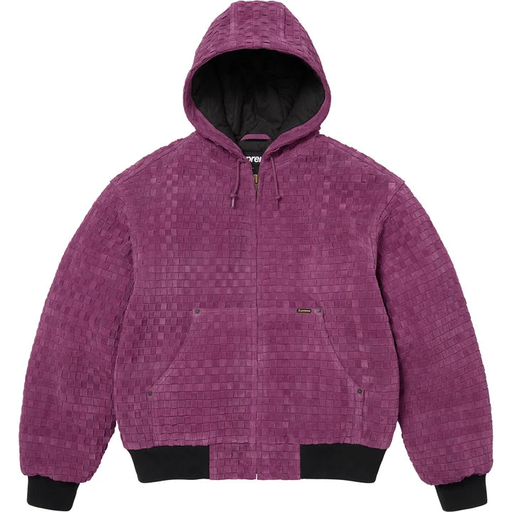 Woven Suede Hooded Work Jacket — Purple