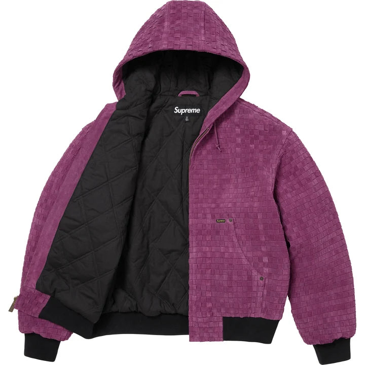 Woven Suede Hooded Work Jacket — Purple