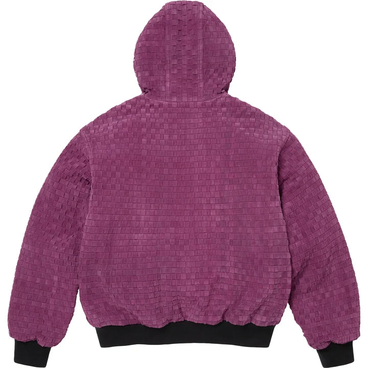 Woven Suede Hooded Work Jacket — Purple