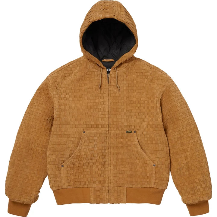 Woven Suede Hooded Work Jacket — Mustard