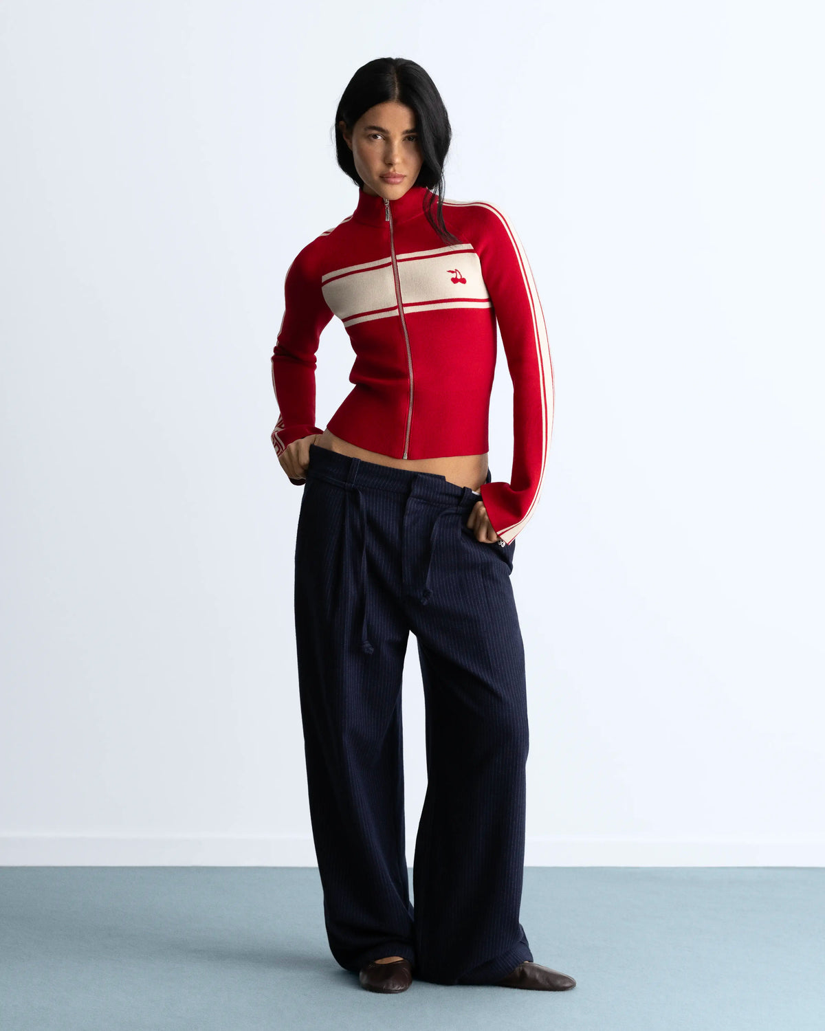 Katana Zip-Up Knit Cardigan Red