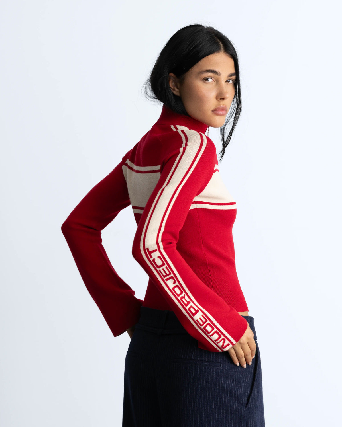 Katana Zip-Up Knit Cardigan Red