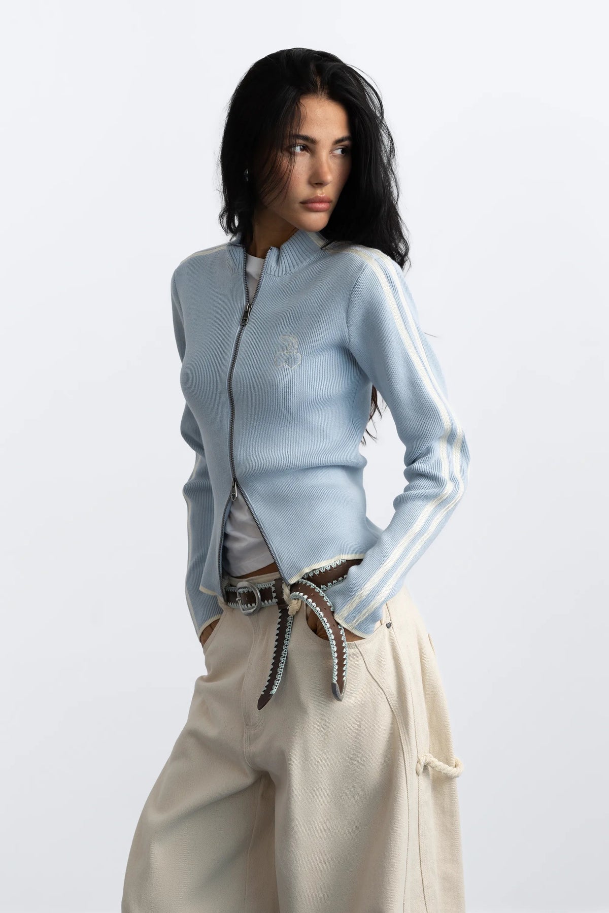 Cherries Full-Zip Knit Light Blue