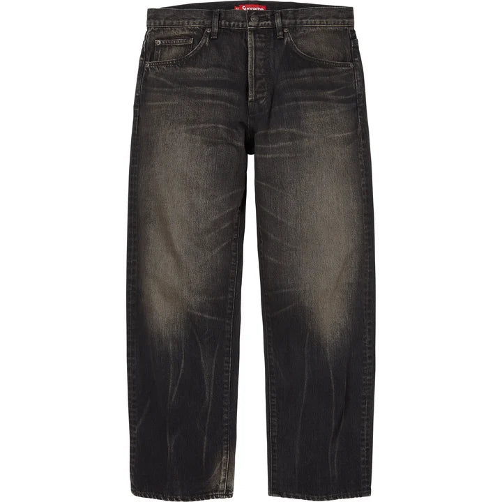 Distressed Loose Fit Selvedge Jean — Black