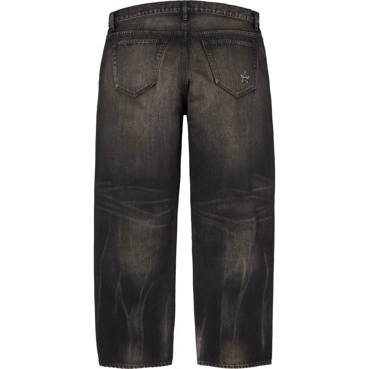 Distressed Loose Fit Selvedge Jean — Black
