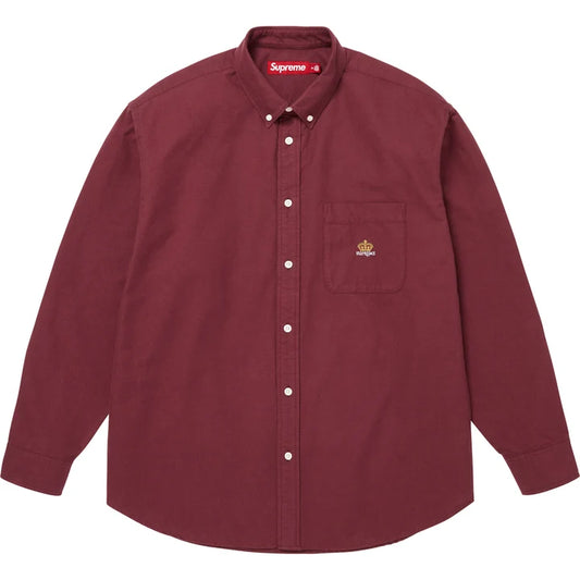 Loose Fit Flannel Oxford Shirt — Burgundy