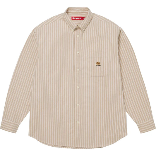Loose Fit Flannel Oxford Shirt — Tan Stripe