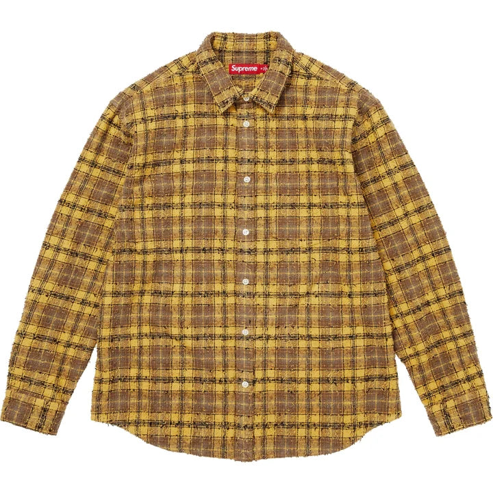 Frayed Textured Plaid Shirt — Gold