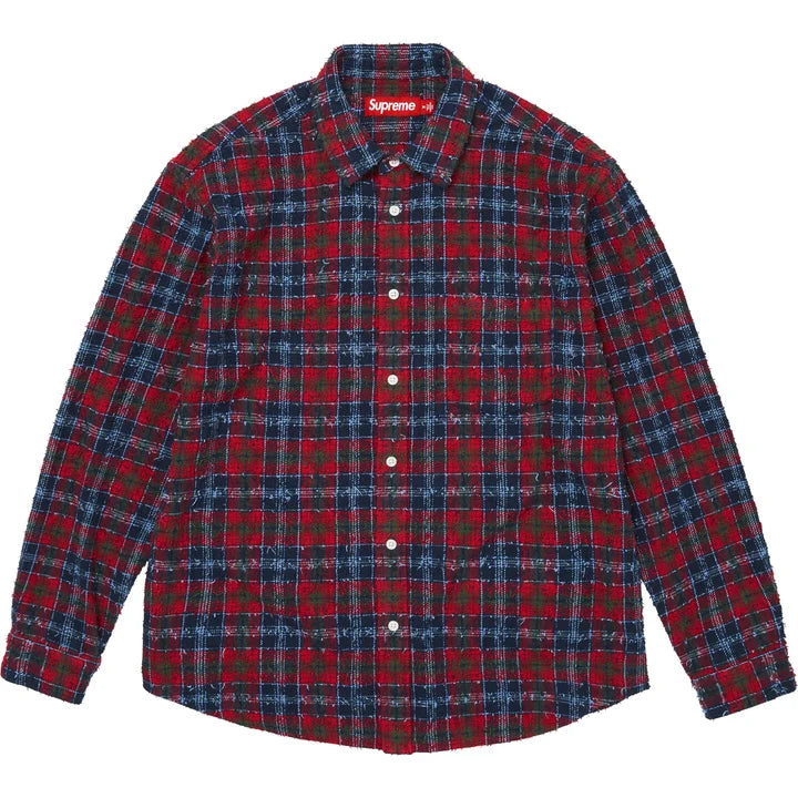 Frayed Textured Plaid Shirt — Navy