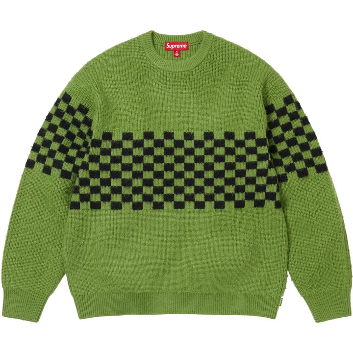 Checkerboard Pilled Sweater — Green