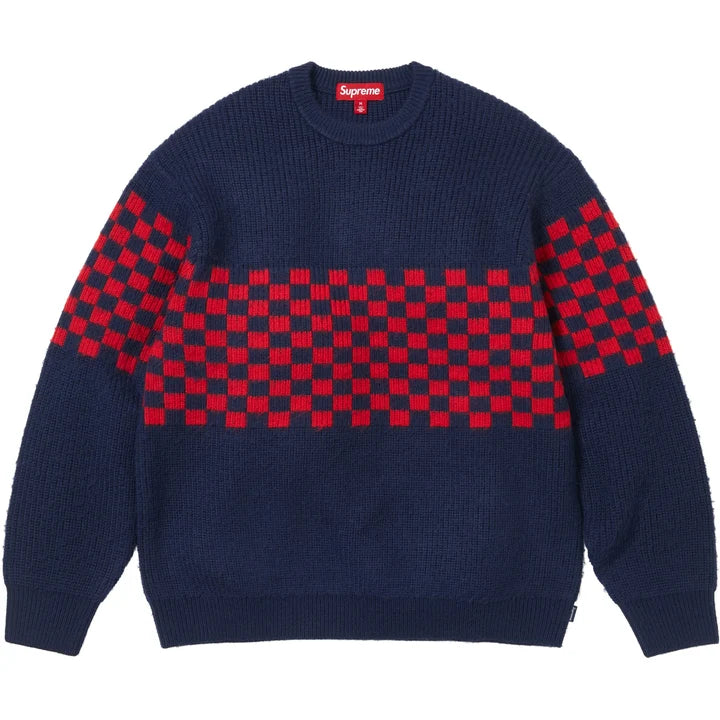Checkerboard Pilled Sweater — Navy
