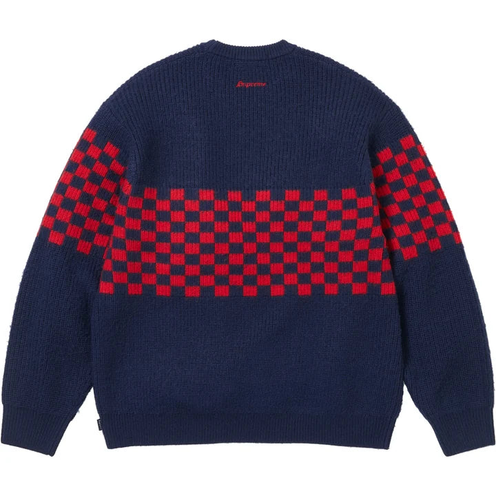 Checkerboard Pilled Sweater — Navy