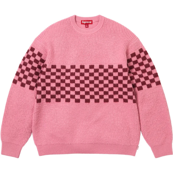 Checkerboard Pilled Sweater — Pink