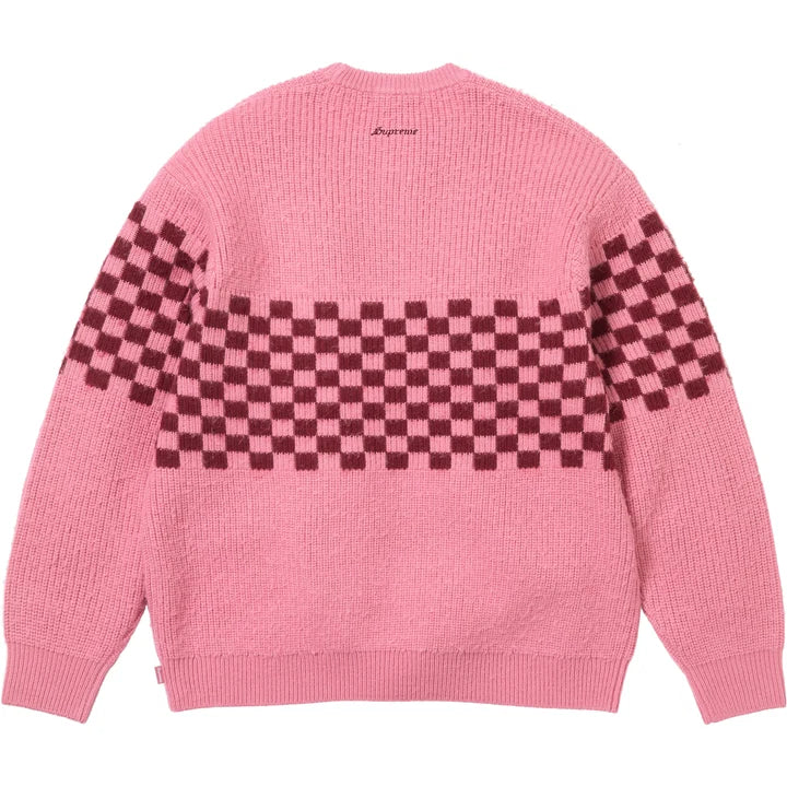 Checkerboard Pilled Sweater — Pink