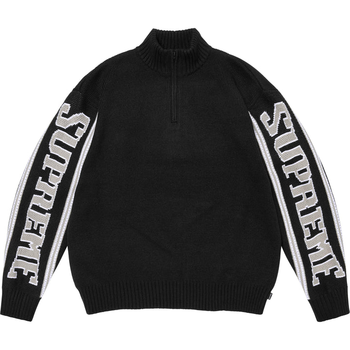 Jacquard Sleeve Half Zip Sweater — Black