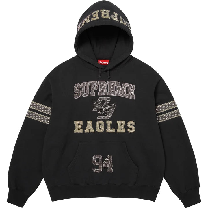 Rhinestone Eagle Hooded Sweatshirt — Black