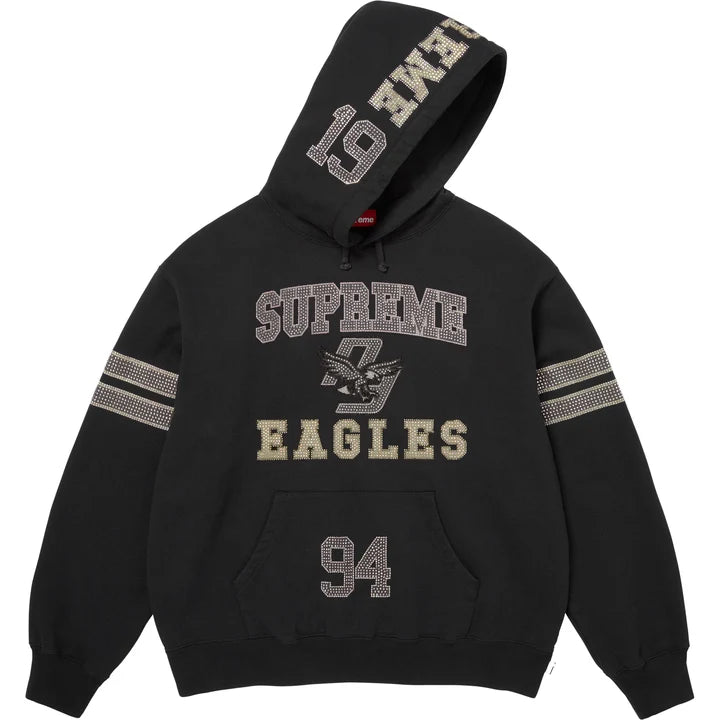 Rhinestone Eagle Hooded Sweatshirt — Black