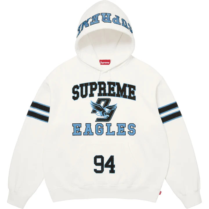 Rhinestone Eagle Hooded Sweatshirt — White