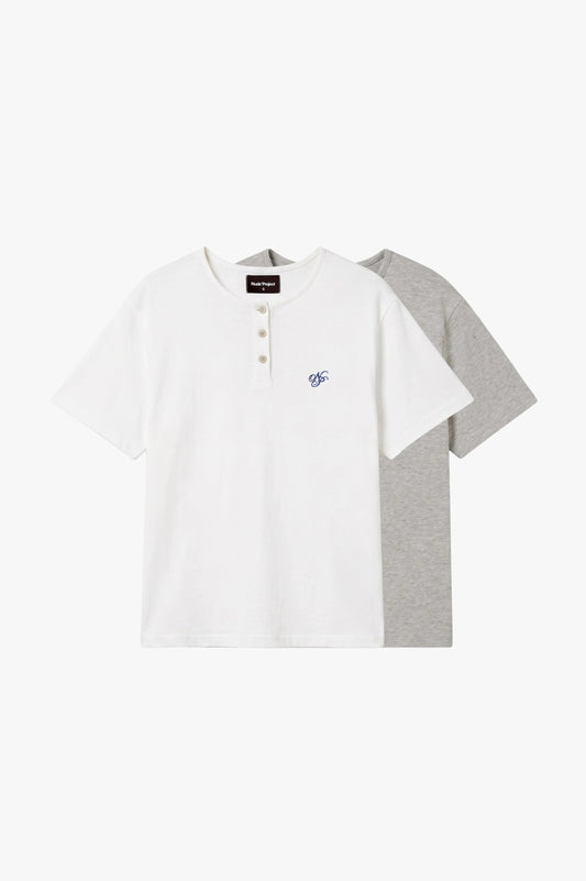 Henley Neck Tee White/Grey 2xPack