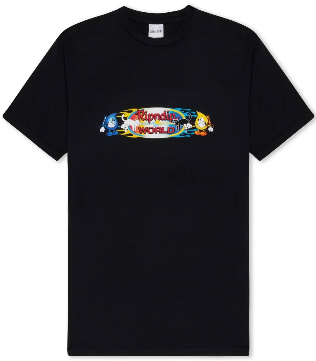 RIPNDIP X WORLD INDUSTRIES WATER NERM & FLAME JERM TEE (BLACK)