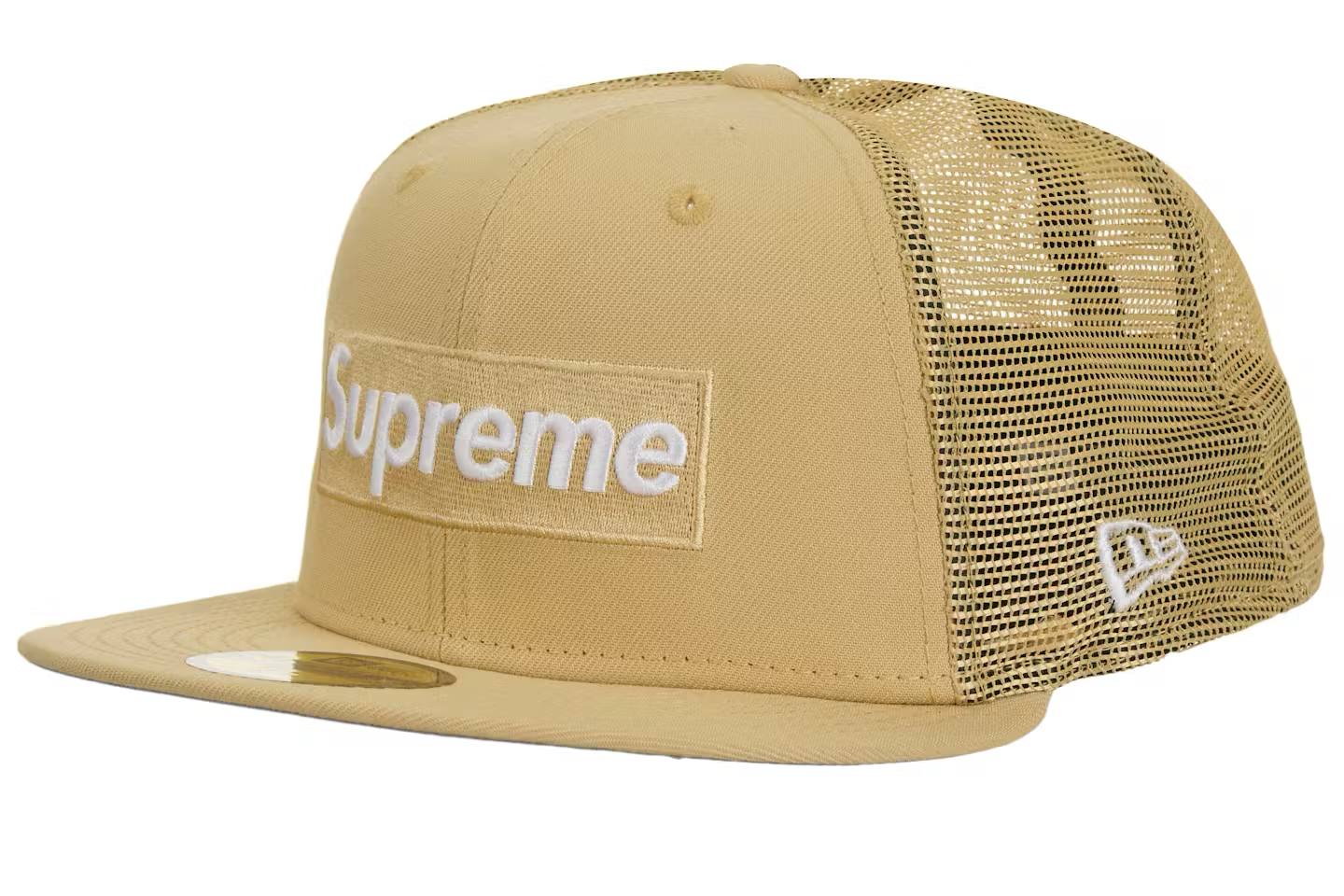 SUPREME BOX LOGO ESPALDA DE MALLA GORRA NEW ERA SS24 DORADO CLARO