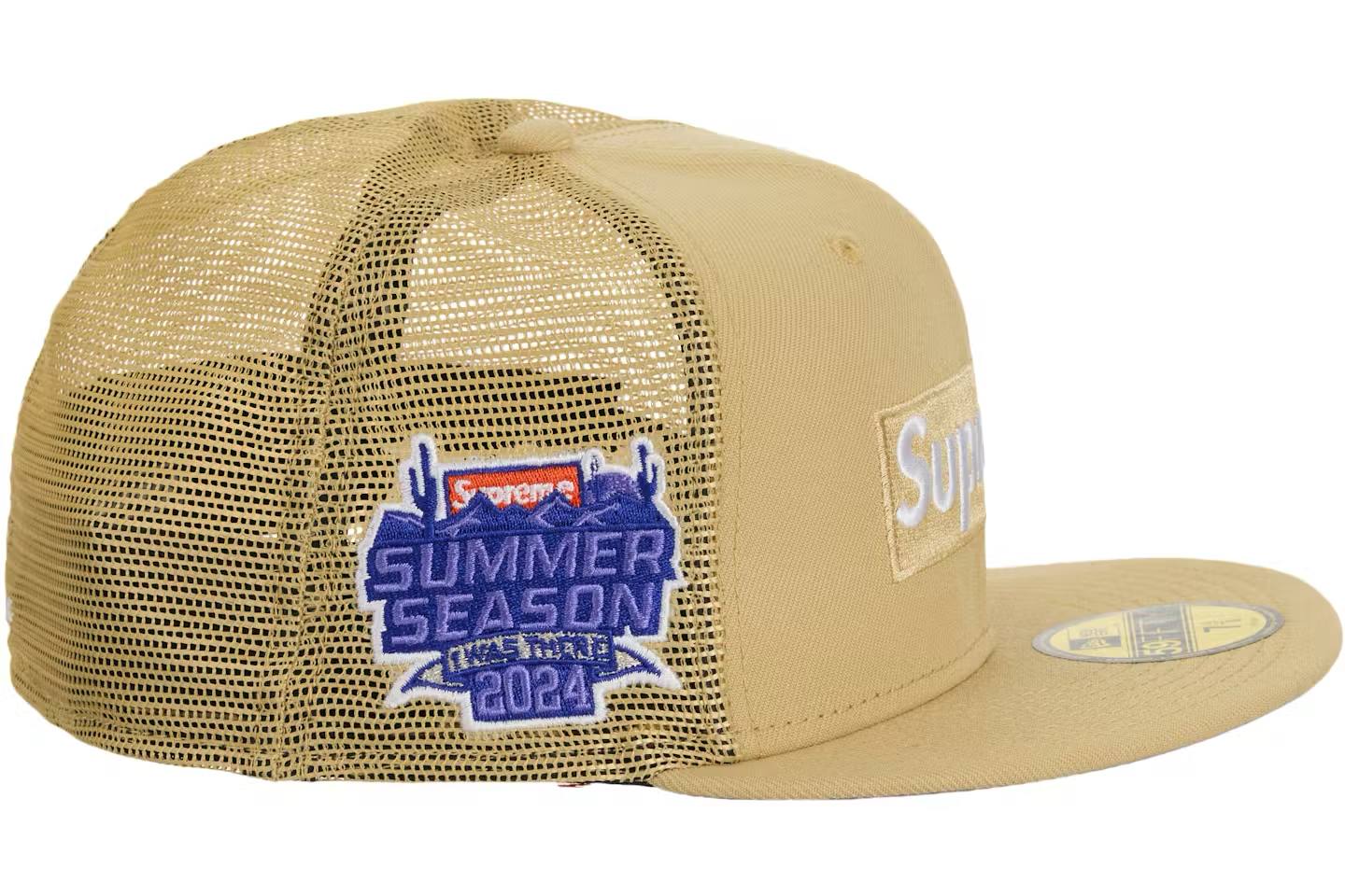 SUPREME BOX LOGO ESPALDA DE MALLA GORRA NEW ERA SS24 DORADO CLARO