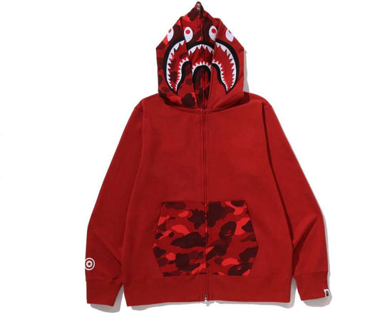 COLOR CAMO SHARK FULLZIP DOUBLE HOODIE RED