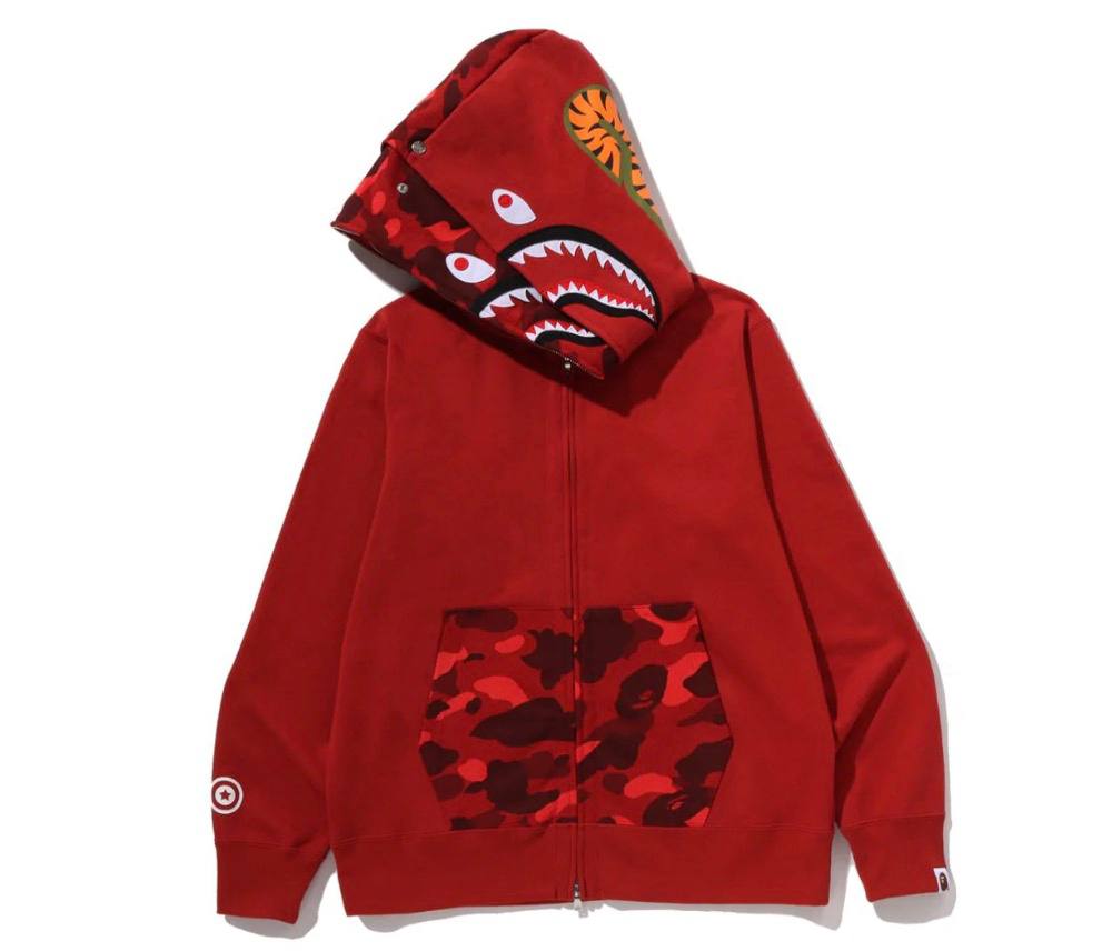 COLOR CAMO SHARK FULLZIP DOUBLE HOODIE RED