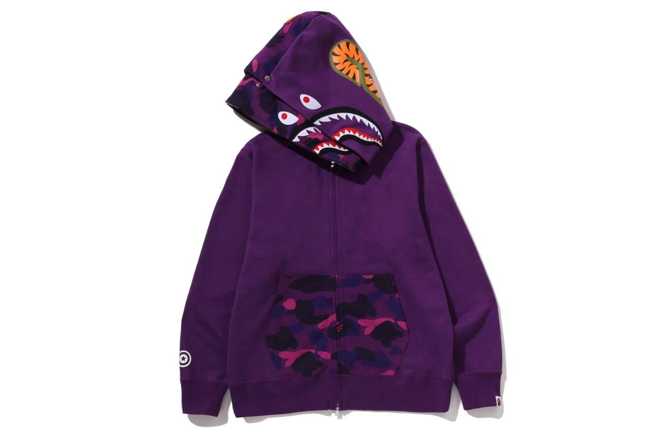 COLOR CAMO SHARK FULLZIP DOUBLE HOODIE MORADA