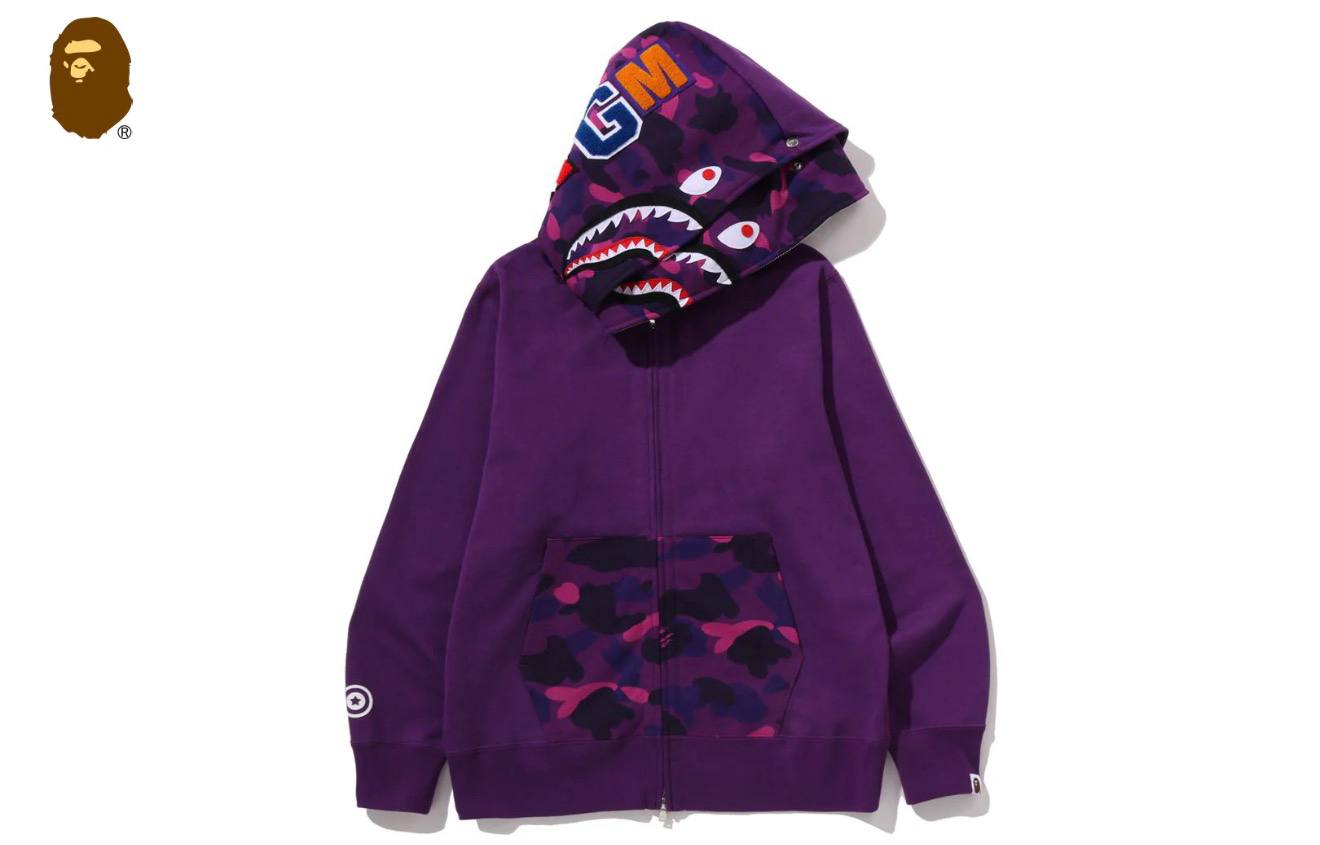 COLOR CAMO SHARK FULLZIP DOUBLE HOODIE MORADA