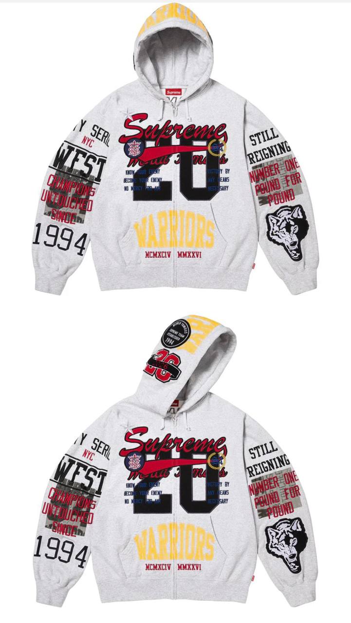 SUPREME ZIP HOODIE WARRIORS (GRAY)